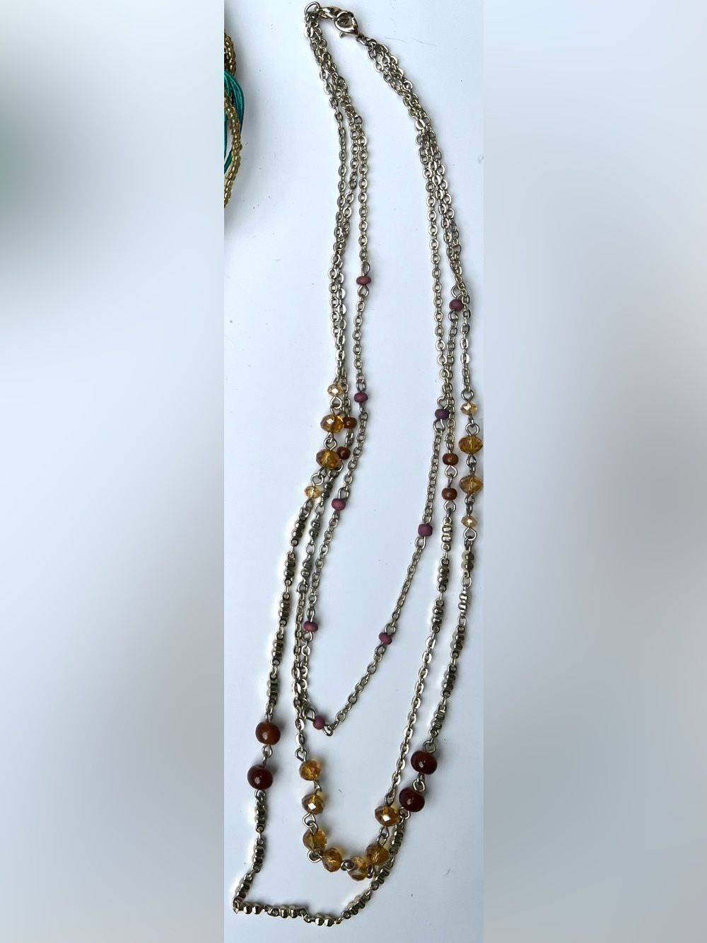 Multi-Strand Amber Bead Silver-Tone Necklace - Women Jewelry